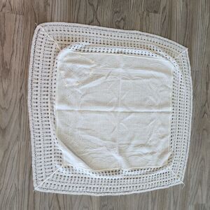 Cradle Knit Baby Blanket Vintage Ivory White Crochet Knit 36x36" Ribbon Roses